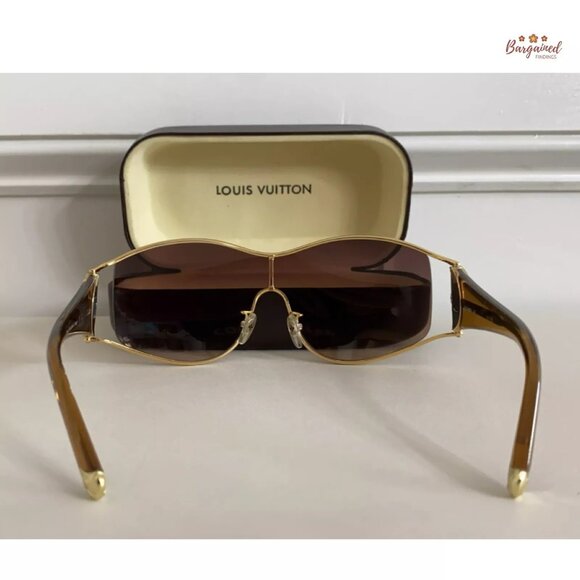 Auth LOUIS VUITTON Brown Gold Speckling Metal Frame Oversized Lens Sunglasses - Picture 3 of 12